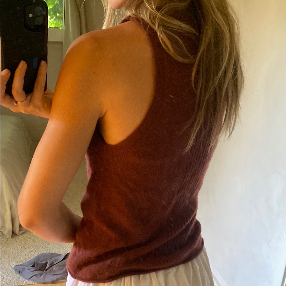Red rust 100% cashmere high neck sweater tank top